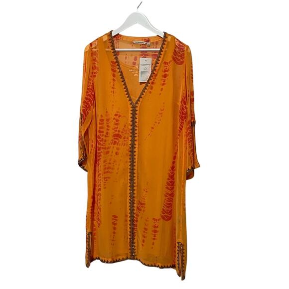 Soft Surroundings Womens Medium Popover Kaftan Slip Dress 2Pc Sheer Orange NWT - Picture 2 of 11